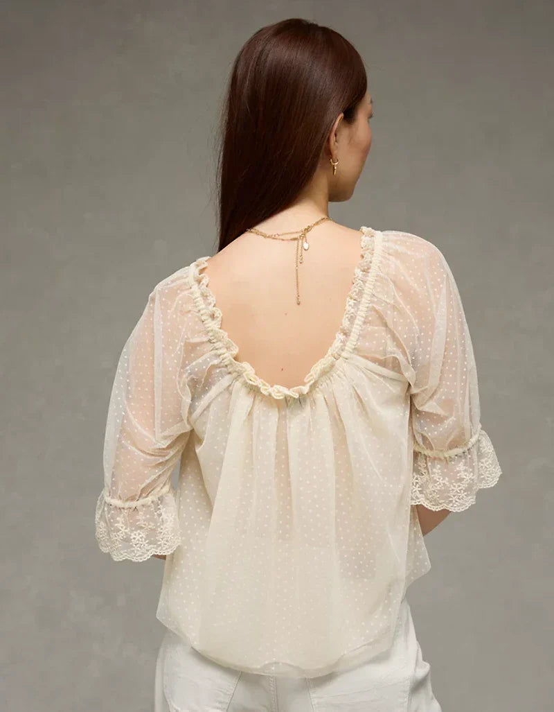 Square Neck Mesh Blouse