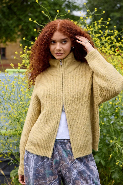 Funnel Neck Zip-Through Cardigan