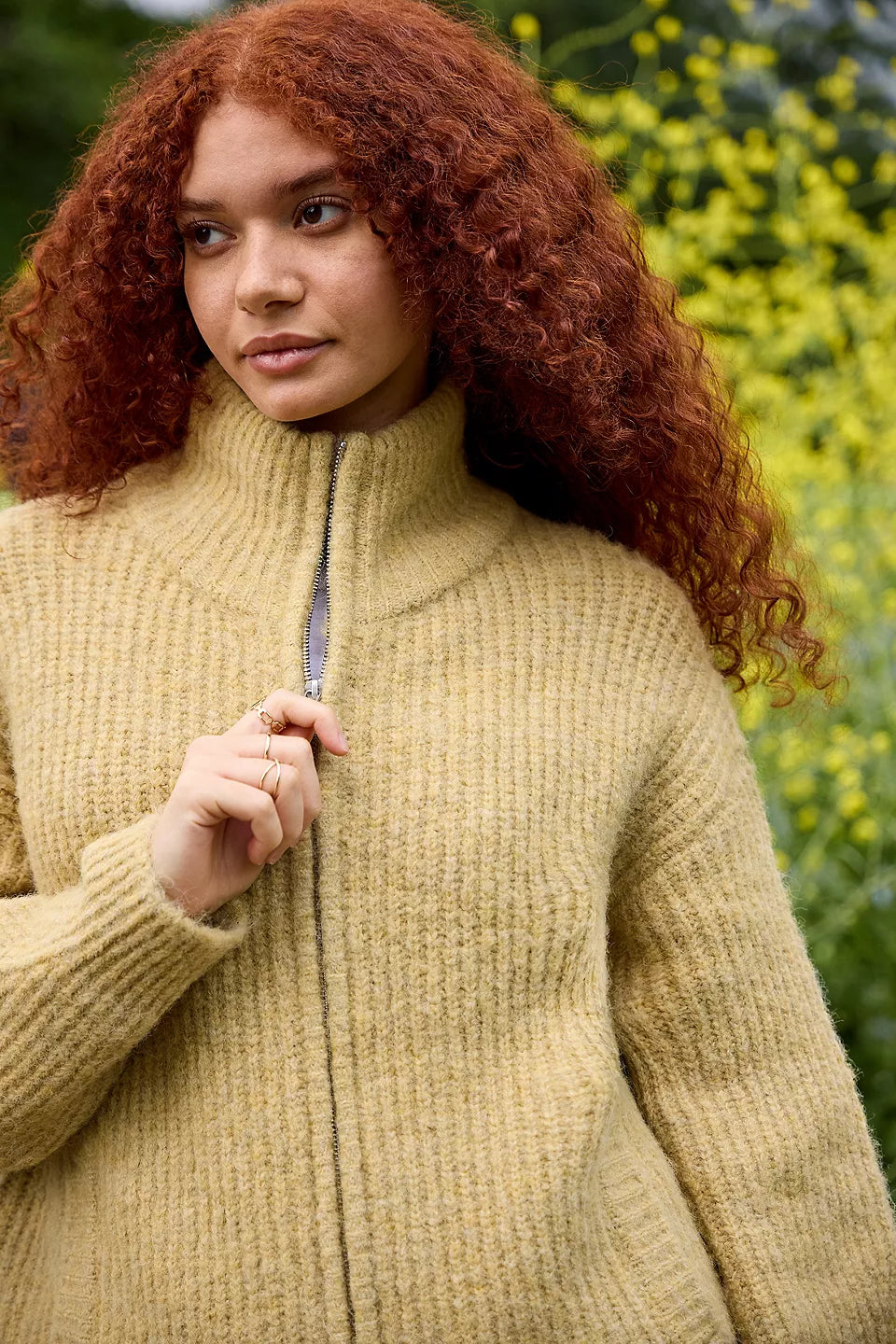 Funnel Neck Zip-Through Cardigan