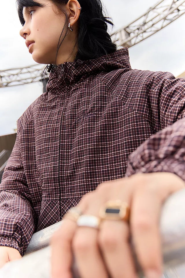 Water-Resistant Quilted Checkered Jacket