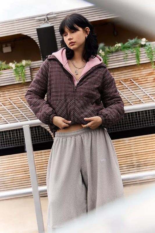 Water-Resistant Quilted Checkered Jacket