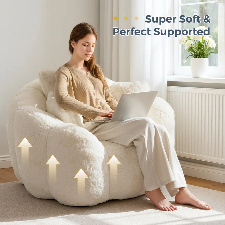Floral-Shaped Faux Fur Bean Bag Sofa, Large Ultra-Soft Floor Chair for Living Room and Bedroom 9