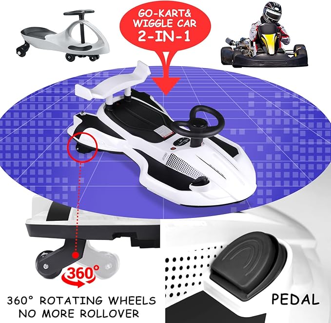 12V Go-Kart/Rocking Car 2-in-1 Kids Ride Toy – 360° Spinning Wheels