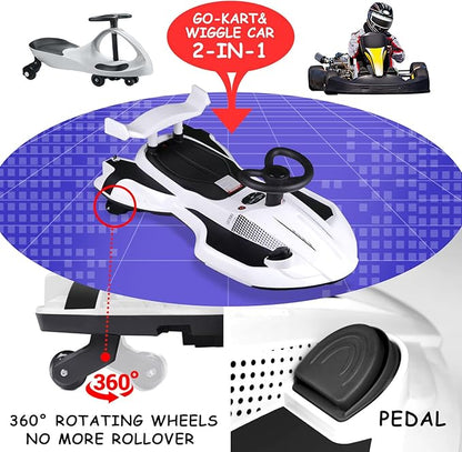 12V Go-Kart/Rocking Car 2-in-1 Kids Ride Toy – 360° Spinning Wheels