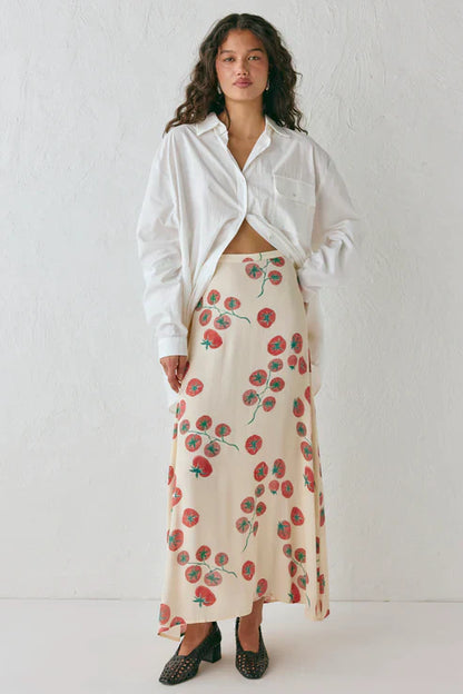 Tomato Print Midi Skirt