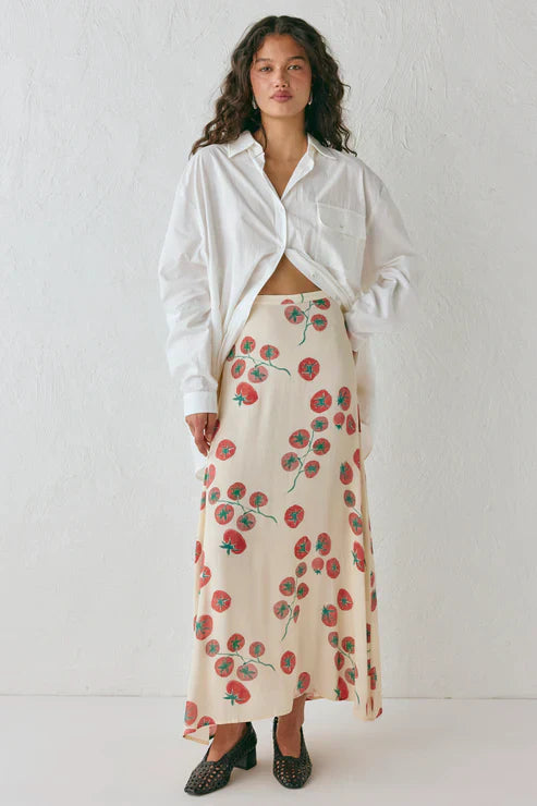 Tomato Print Midi Skirt