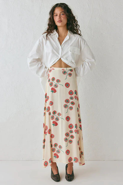Tomato Print Midi Skirt