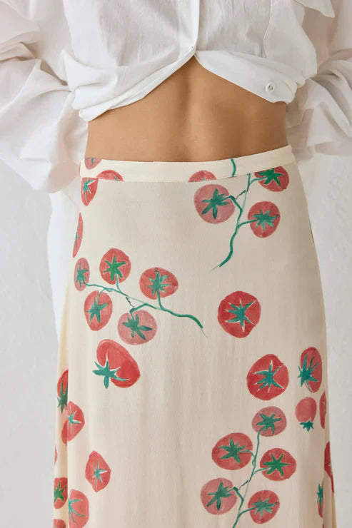 Tomato Print Midi Skirt