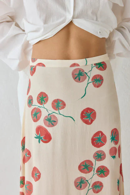 Tomato Print Midi Skirt