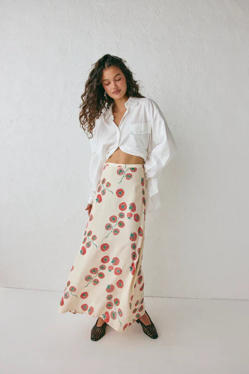 Tomato Print Midi Skirt
