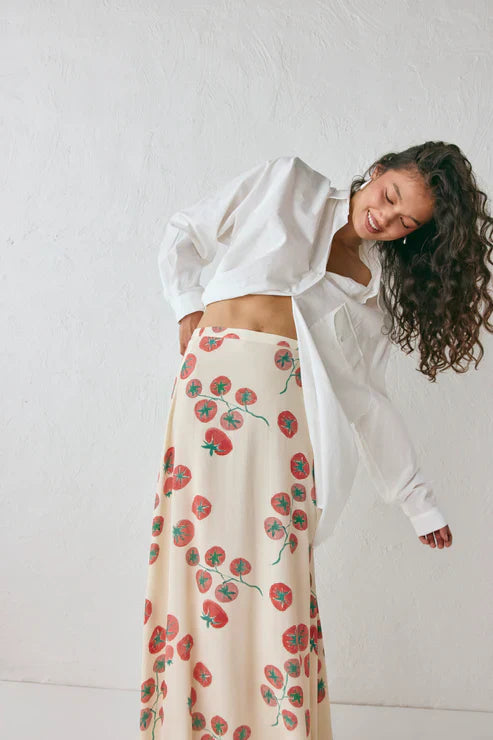 Tomato Print Midi Skirt