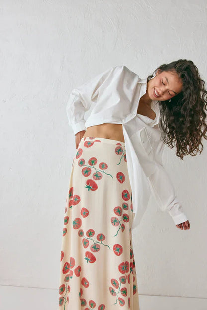 Tomato Print Midi Skirt