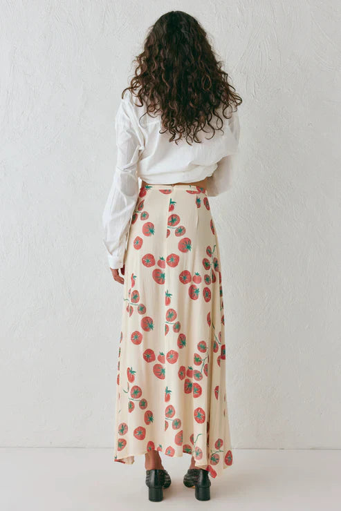 Tomato Print Midi Skirt