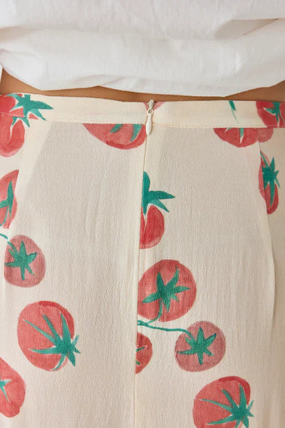 Tomato Print Midi Skirt