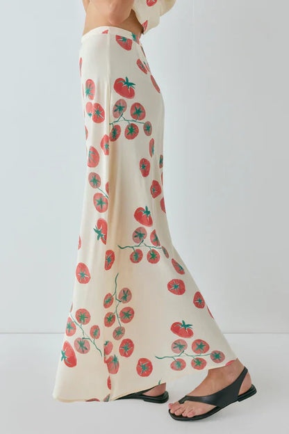 Tomato Print Midi Skirt
