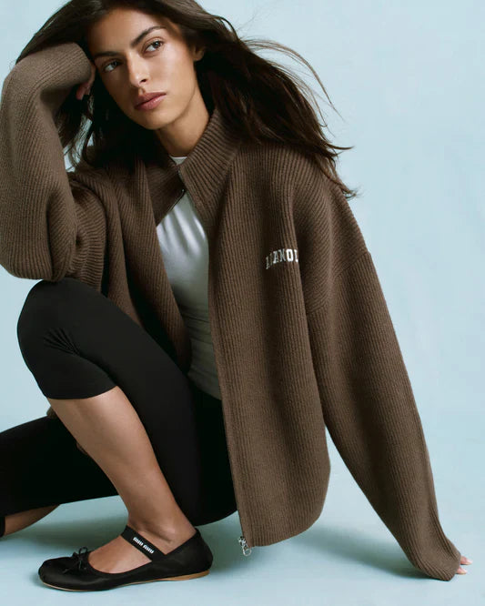 Dark Cocoa Zip Through Knit Sweatshirt & Sweatpants