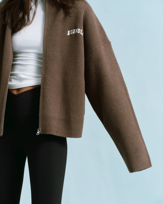 Dark Cocoa Zip Through Knit Sweatshirt & Sweatpants