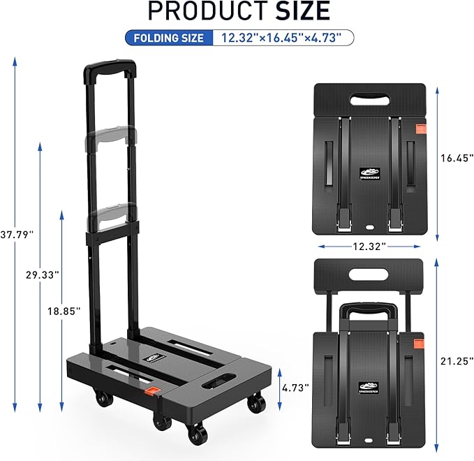 SPACEKEEPER Folding Trolley, 500-pound Heavy Duty Luggage Cart
