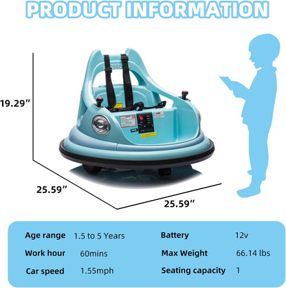 12V children's bumper cars, suitable for toddlers, electric remote control, with LED lights.