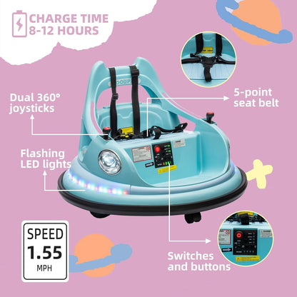 12V children's bumper cars, suitable for toddlers, electric remote control, with LED lights.