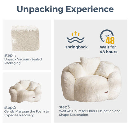 Floral-Shaped Faux Fur Bean Bag Sofa, Large Ultra-Soft Floor Chair for Living Room and Bedroom 9