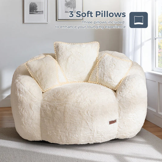 Floral-Shaped Faux Fur Bean Bag Sofa, Large Ultra-Soft Floor Chair for Living Room and Bedroom 9