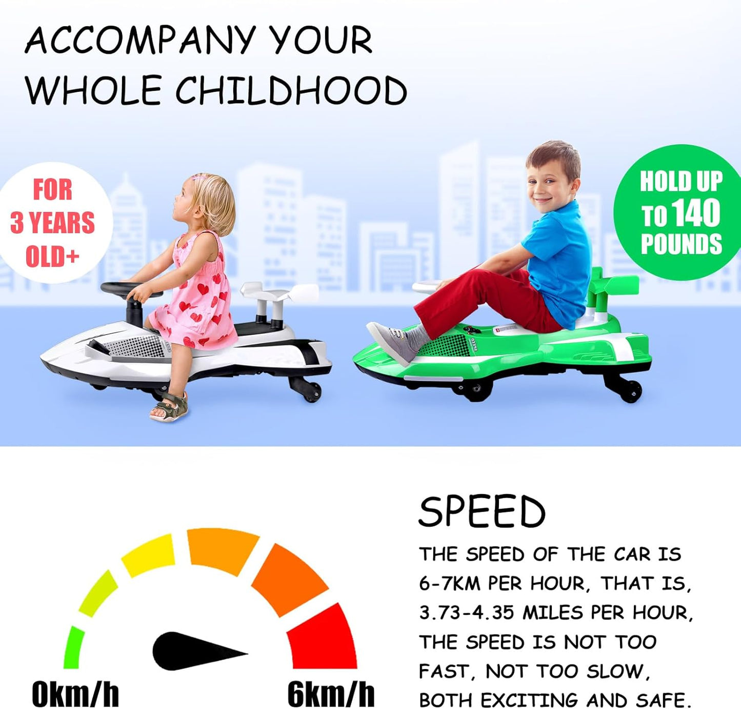 12V Go-Kart/Rocking Car 2-in-1 Kids Ride Toy – 360° Spinning Wheels