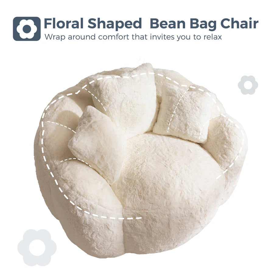 Floral-Shaped Faux Fur Bean Bag Sofa, Large Ultra-Soft Floor Chair for Living Room and Bedroom 9