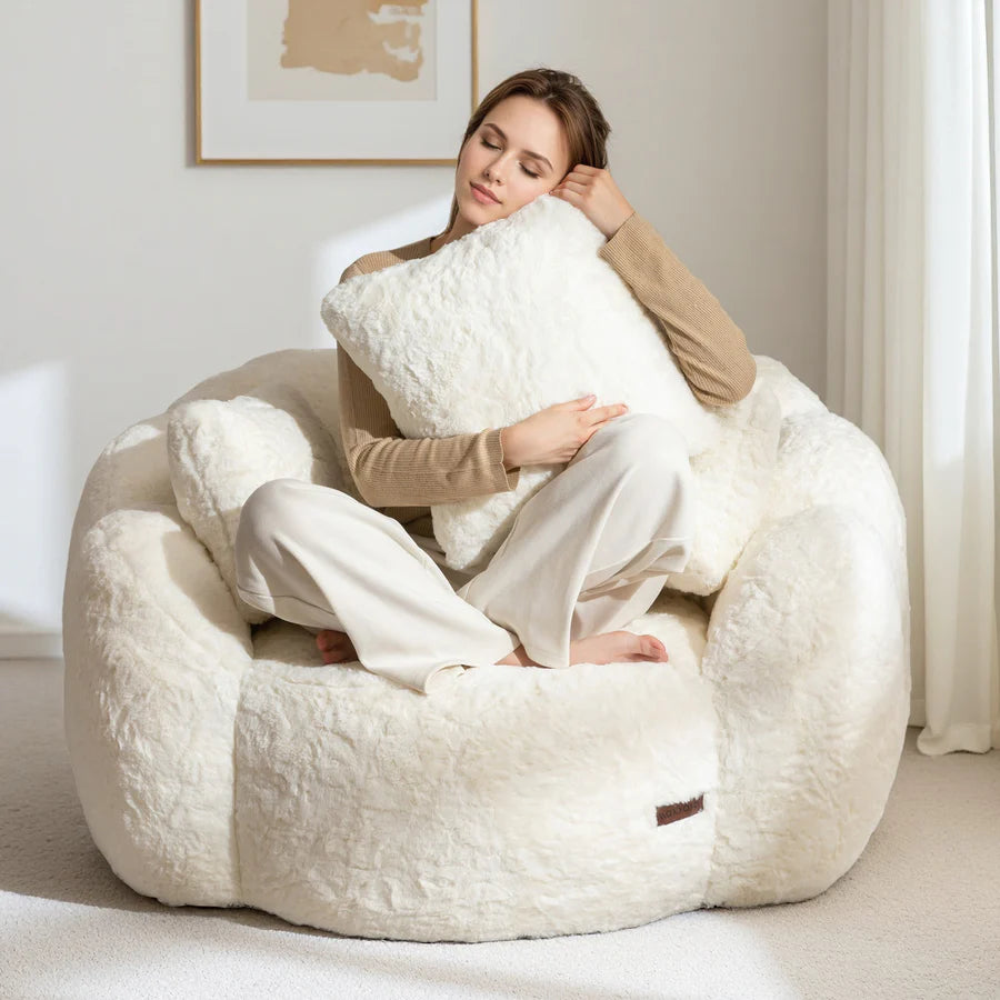 Floral-Shaped Faux Fur Bean Bag Sofa, Large Ultra-Soft Floor Chair for Living Room and Bedroom 9