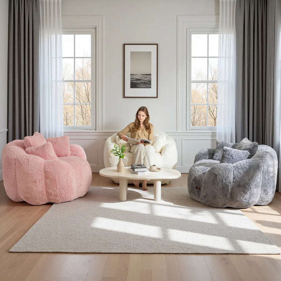 Floral-Shaped Faux Fur Bean Bag Sofa, Large Ultra-Soft Floor Chair for Living Room and Bedroom 9