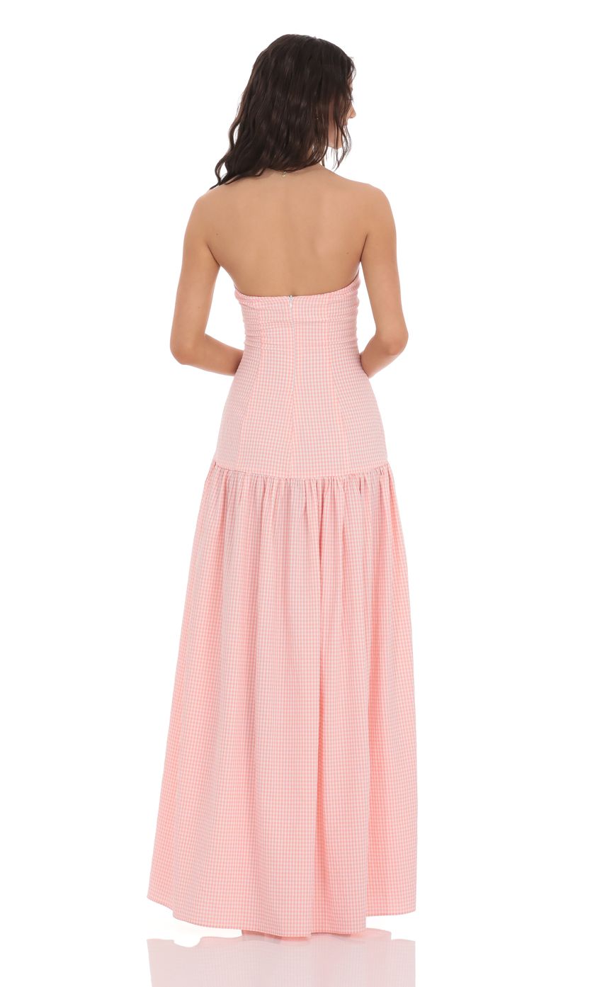 Gingham Strapless Drop Waist Maxi Dress