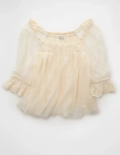 Square Neck Mesh Blouse