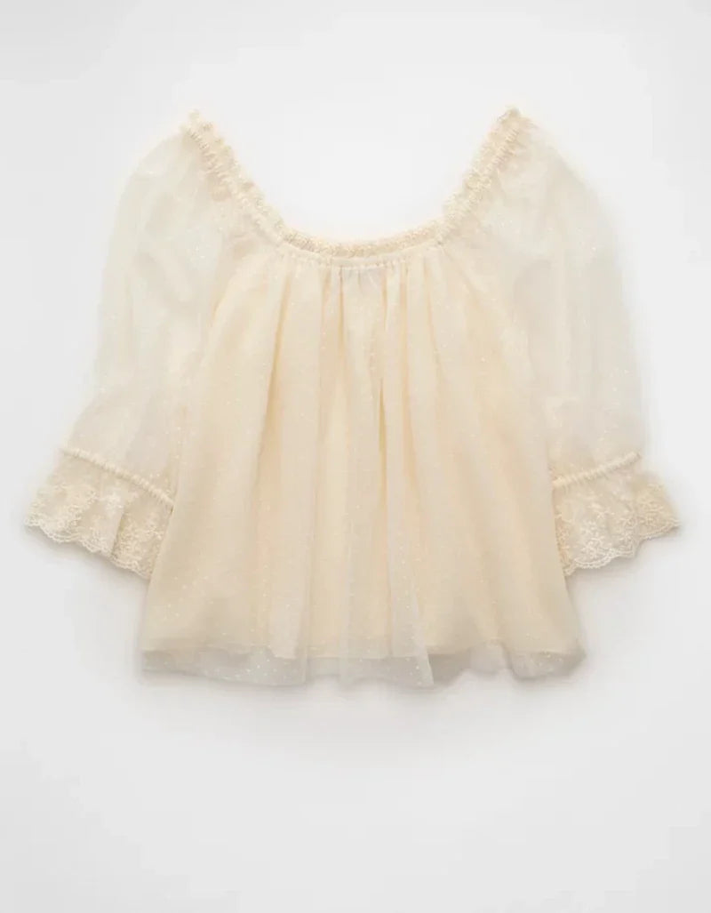 Square Neck Mesh Blouse