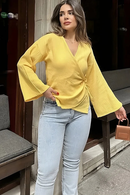 Belted Surplice Top in Yellow