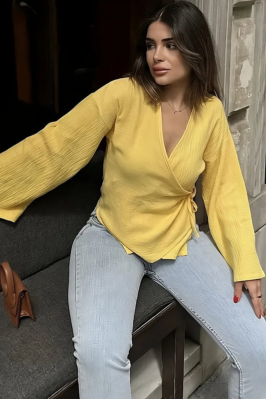 Belted Surplice Top in Yellow